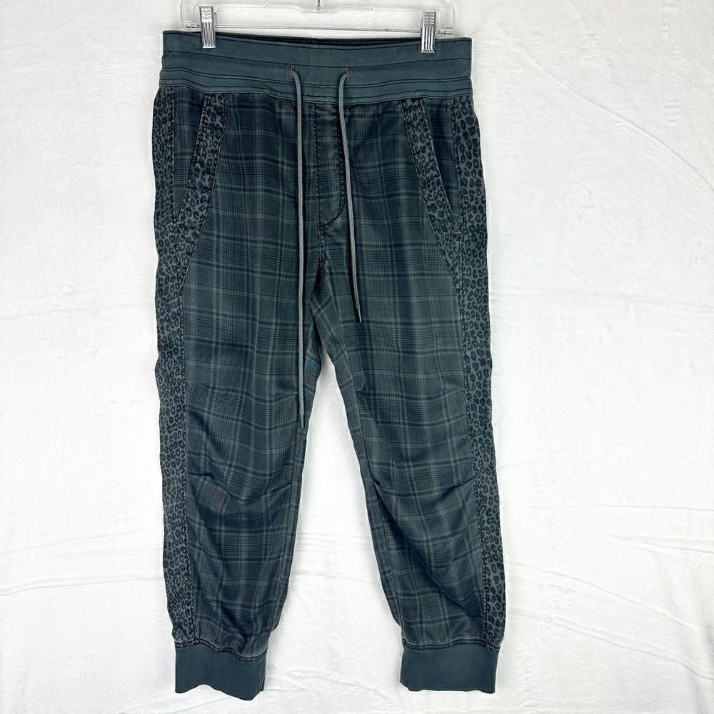 Anthropologie Nomad Joggers Size Small Petite Gray Plaid Leopard Tencel Lyocell